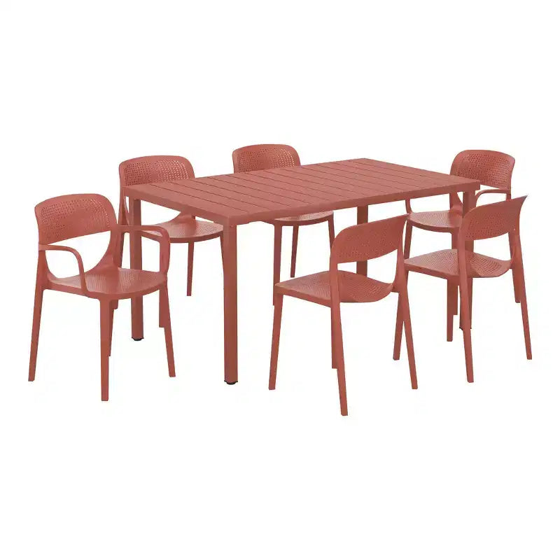 Ensemble de table à manger d'extérieur rectangulaire en métal WestinTrends Playa 7 pièces avec chaises de salle à manger de patio empilables