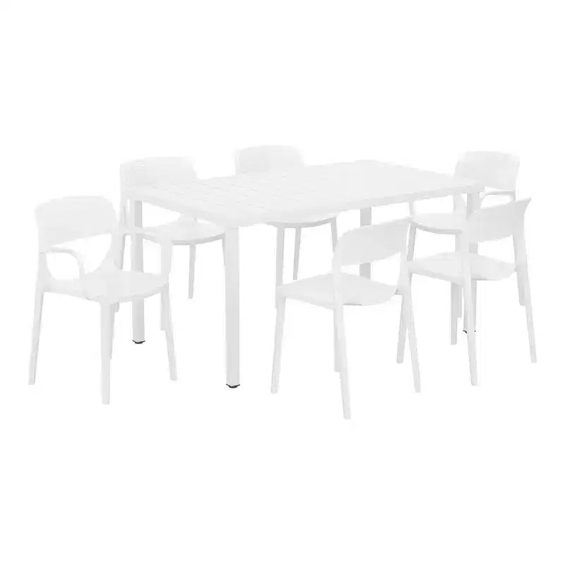 Ensemble de table à manger d'extérieur rectangulaire en métal WestinTrends Playa 7 pièces avec chaises de salle à manger de patio empilables