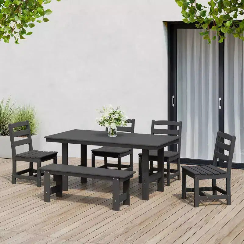 Set da pranzo rettangolare da esterno WestinTrends Ashore a 6 pezzi in HDPE con panca