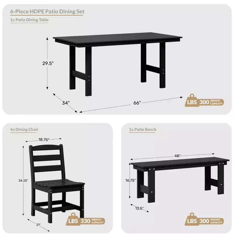 Set da pranzo rettangolare da esterno WestinTrends Ashore a 6 pezzi in HDPE con panca