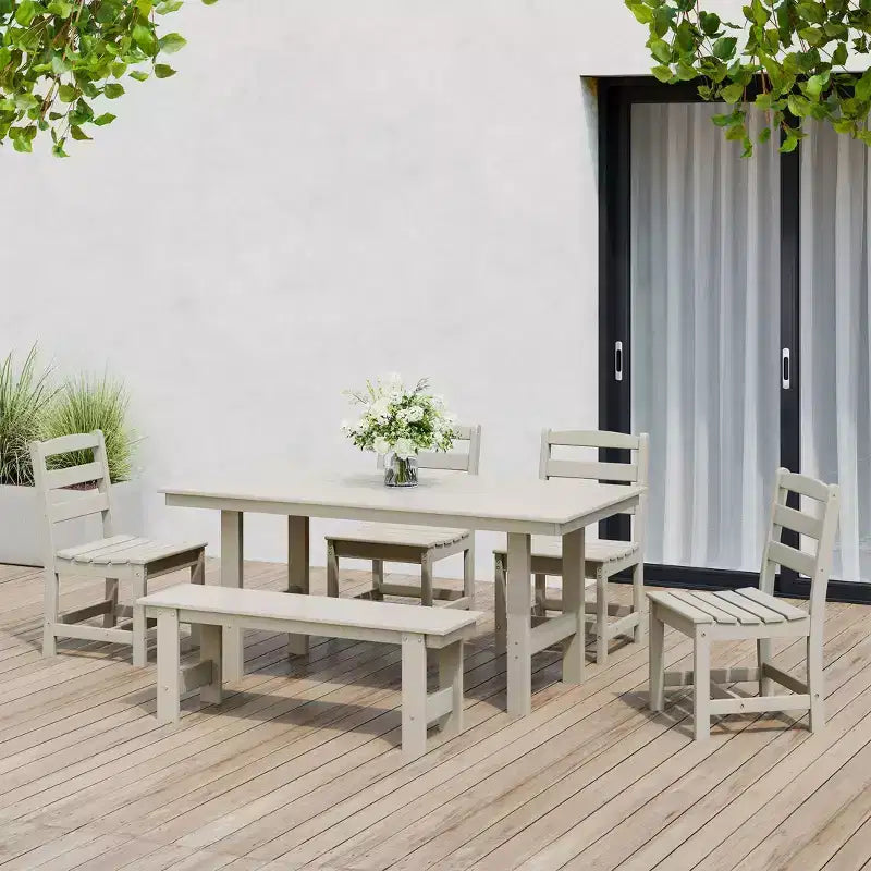 Set da pranzo rettangolare da esterno WestinTrends Ashore a 6 pezzi in HDPE con panca