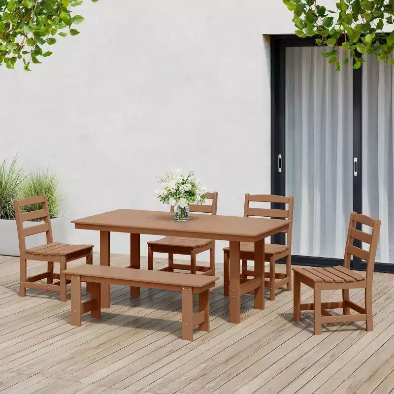 Set da pranzo rettangolare da esterno WestinTrends Ashore a 6 pezzi in HDPE con panca