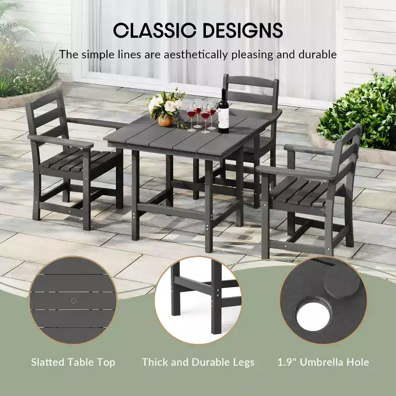 WestinTrends Ashore Set da pranzo quadrato da esterno 5 pezzi in HDPE con poltrone