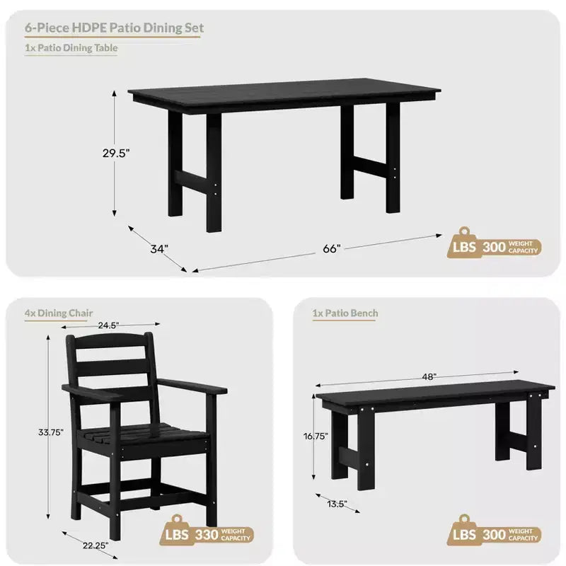 WestinTrends Ashore Set da pranzo da esterno in 6 pezzi in HDPE con panca