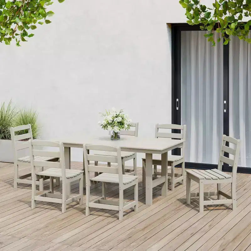 WestinTrends Ashore Set da pranzo da esterno rettangolare a 7 pezzi in HDPE con sedie laterali
