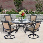 CLIHOME Ensemble de salle à manger d'extérieur 5 pièces en aluminium avec 4 chaises pivotantes à 360° et 1 table ronde tressée de 48 pouces avec trou pour parasol