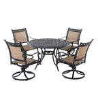 CLIHOME Ensemble de salle à manger d'extérieur 5 pièces en aluminium avec 4 chaises pivotantes à 360° et 1 table ronde tressée de 48 pouces avec trou pour parasol