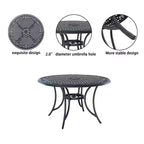 CLIHOME Ensemble de salle à manger d'extérieur 5 pièces en aluminium avec 4 chaises pivotantes à 360° et 1 table ronde tressée de 48 pouces avec trou pour parasol