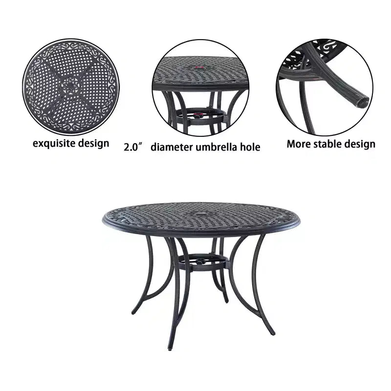 CLIHOME Ensemble de salle à manger d'extérieur 5 pièces en aluminium avec 4 chaises pivotantes à 360° et 1 table ronde tressée de 48 pouces avec trou pour parasol