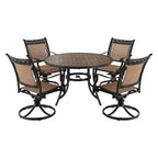 CLIHOME Set da pranzo da esterno in alluminio da 5 pezzi con 4 sedie girevoli a 360° e 1 tavolo rotondo in ceramica da 48 pollici con foro per ombrellone