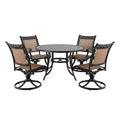 CLIHOME 5-Piece Outdoor Aluminum Dining Set With 4 360 Swivel Chairs & 1 48 Round Ceramic Tile Table With Umbrella Hole
