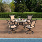 CLIHOME Set da pranzo da esterno in alluminio da 5 pezzi con 4 sedie girevoli a 360° e 1 tavolo rotondo da 48" con piastrelle in ceramica e foro per ombrellone