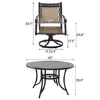 CLIHOME Set da pranzo da esterno in alluminio da 5 pezzi con 4 sedie girevoli a 360° e 1 tavolo rotondo da 48" con piastrelle in ceramica e foro per ombrellone