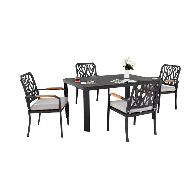 Christopher Knight Home Haggai Set da pranzo da 5 pezzi in alluminio con schienale a forma di ramo e cuscini Sunbrella