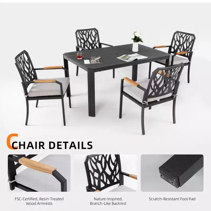 Christopher Knight Home Haggai Set da pranzo da 5 pezzi in alluminio con schienale a forma di ramo e cuscini Sunbrella