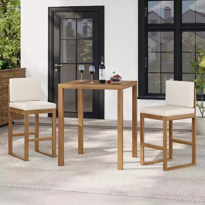 Christopher Knight Home Goleta Set Bar da Esterno in Legno di Acacia a 3 Pezzi con Cuscini Idrorepellenti