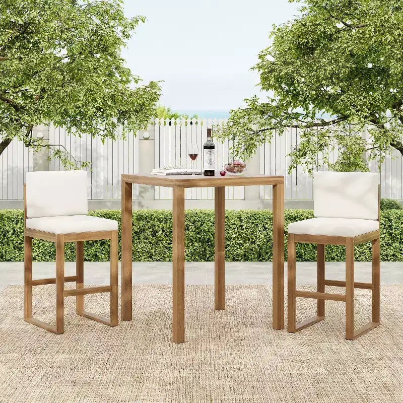 Christopher Knight Home Goleta 3 Piece Outdoor Acacia Wood Bar Set with Water-Resistant Cushions