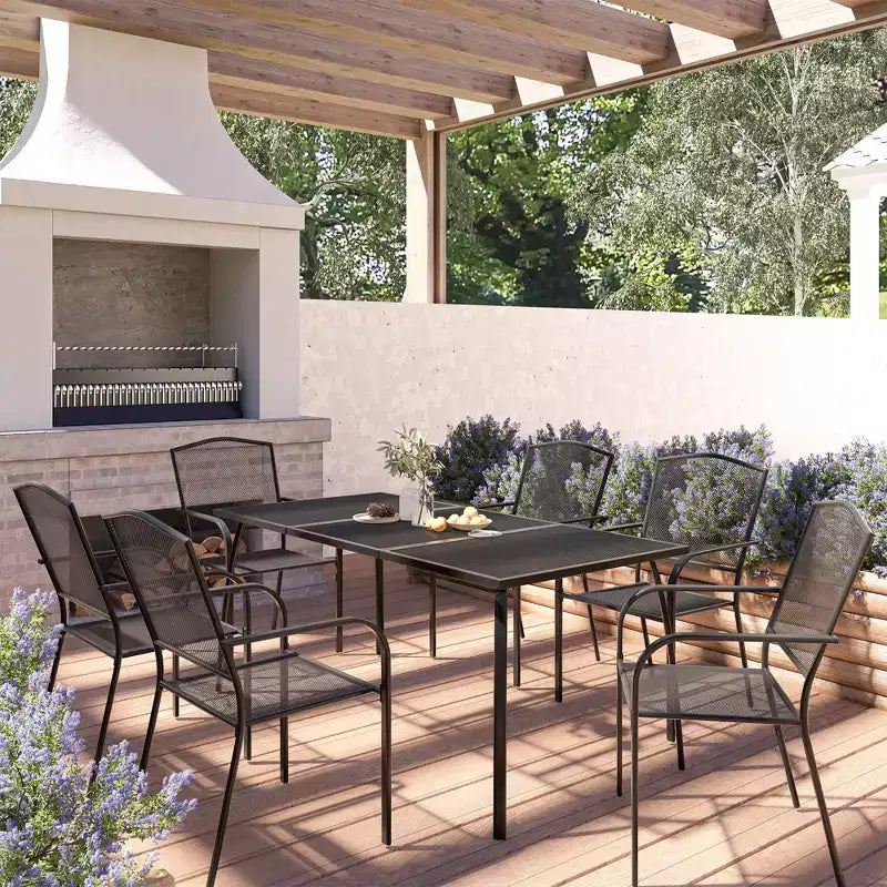 CLIHOME Set da pranzo da esterno 7 pezzi, tavolo e sedie da patio con telaio in acciaio a rete da 65 pollici