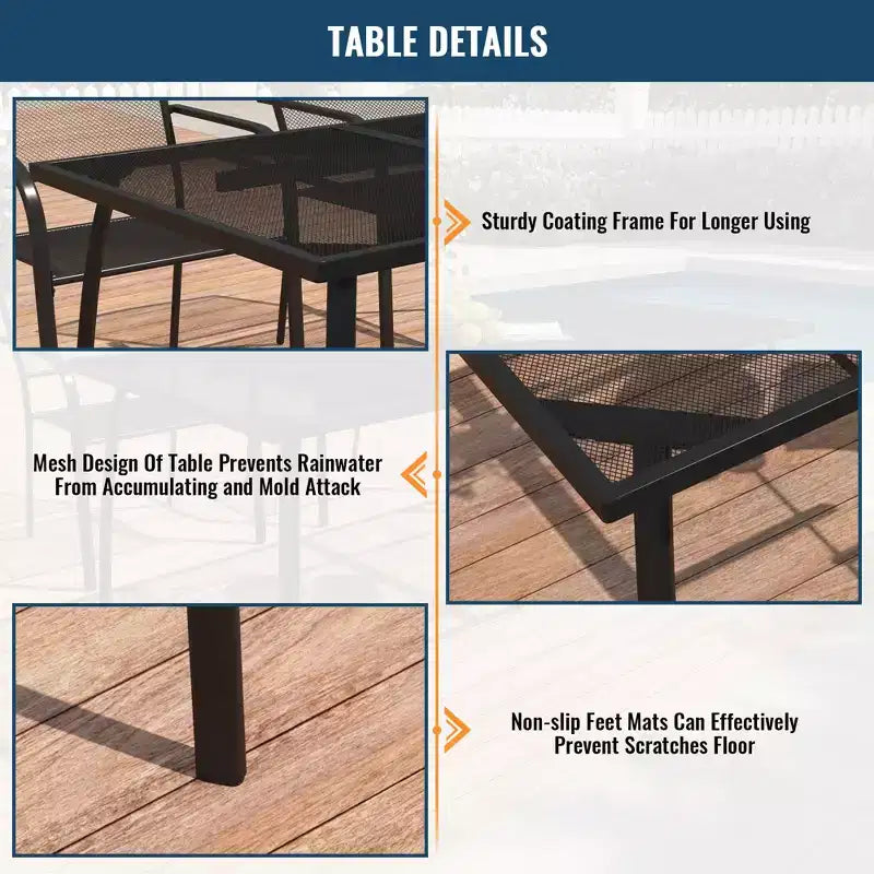 CLIHOME Set da pranzo da esterno 7 pezzi, tavolo e sedie da patio con telaio in acciaio a rete da 65 pollici