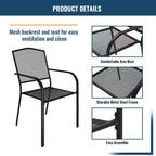 CLIHOME Set da pranzo da esterno 5 pezzi, con tavolo quadrato con foro per ombrellone e sedie in rete Set da patio