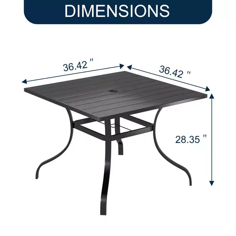 CLIHOME Set da pranzo da esterno 5 pezzi, con tavolo quadrato con foro per ombrellone e sedie in rete Set da patio