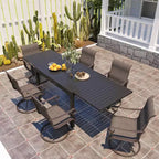 CLIHOME Ensemble de salle à manger d'extérieur extensible 7 pièces, avec table télescopique et chaises pivotantes à 360°