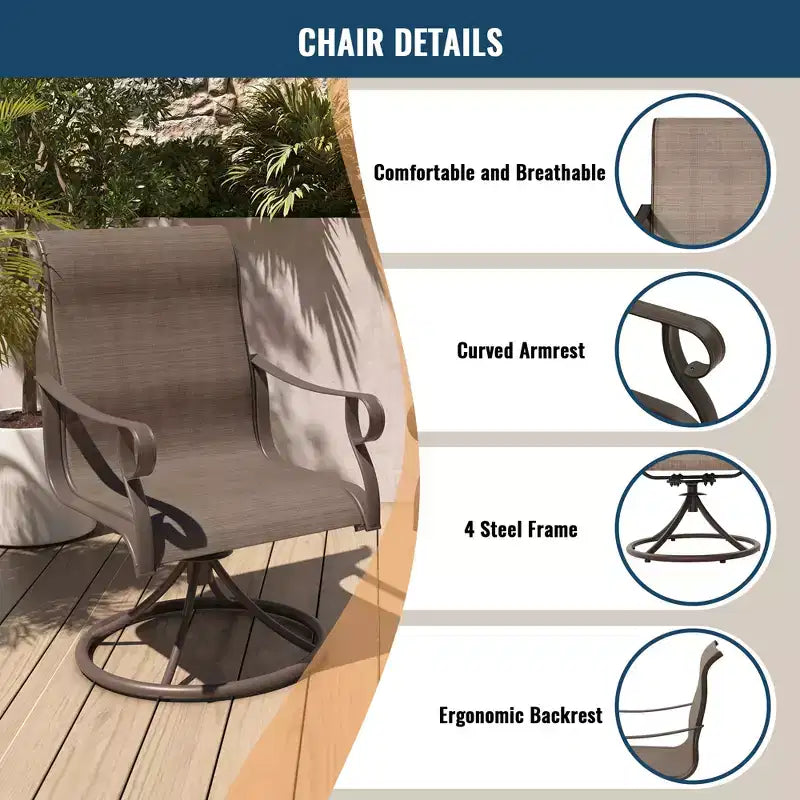 CLIHOME Ensemble de salle à manger d'extérieur extensible 7 pièces, avec table télescopique et chaises pivotantes à 360°