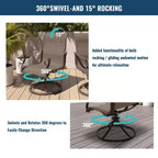 CLIHOME Ensemble de salle à manger d'extérieur extensible 7 pièces, avec table télescopique et chaises pivotantes à 360°
