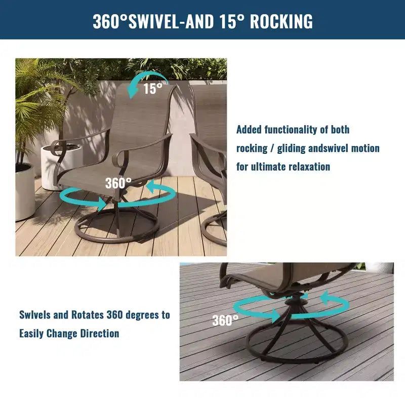 CLIHOME Ensemble de salle à manger d'extérieur extensible 7 pièces, avec table télescopique et chaises pivotantes à 360°