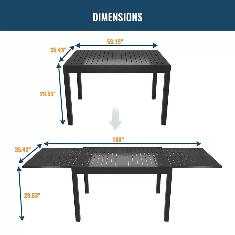 CLIHOME Ensemble de salle à manger d'extérieur extensible 7 pièces, avec table télescopique et chaises pivotantes à 360°