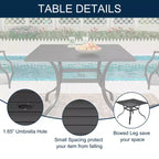 Set da pranzo da esterno a 8 pezzi CLIHOME, tavolo quadrato con foro per ombrellone e sedie girevoli a 360°