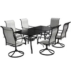 CLIHOME 8-Piece Patio Dining Set,Convertible Square Table built-in Umbrella Hole & 360 Swivel Chairs Outdoor Set