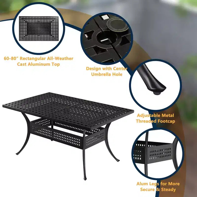 CLIHOME Ensemble de salle à manger d'extérieur 9 pièces en fonte d'aluminium avec coussins de canapé