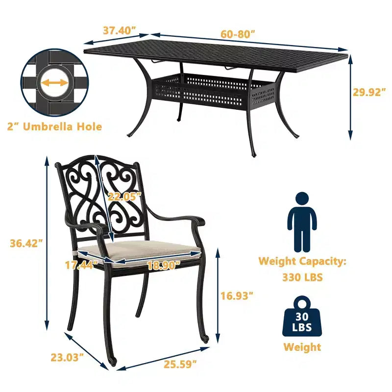 CLIHOME Ensemble de salle à manger d'extérieur 9 pièces en fonte d'aluminium avec coussins de canapé