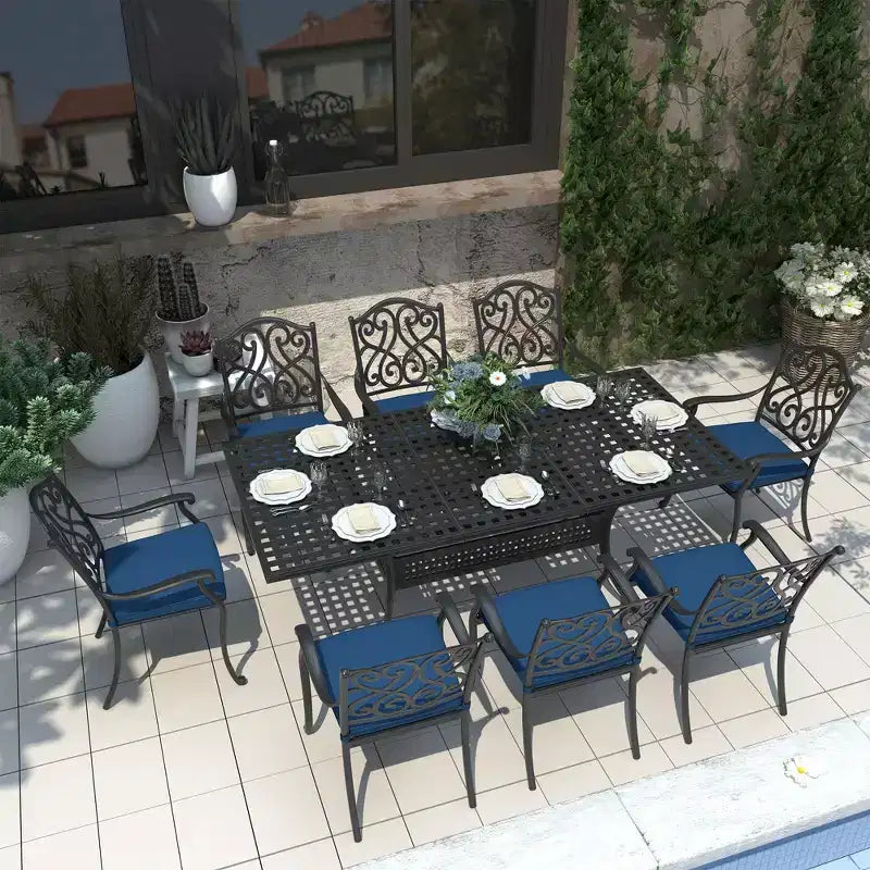CLIHOME Ensemble de salle à manger d'extérieur 9 pièces en fonte d'aluminium avec coussins de canapé