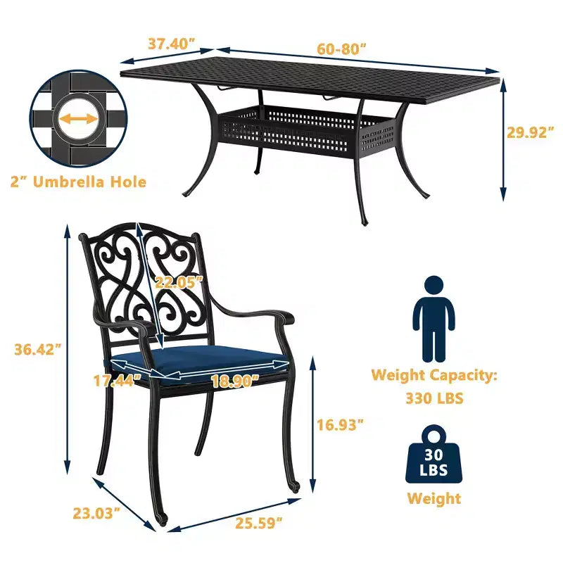 CLIHOME Ensemble de salle à manger d'extérieur 9 pièces en fonte d'aluminium avec coussins de canapé