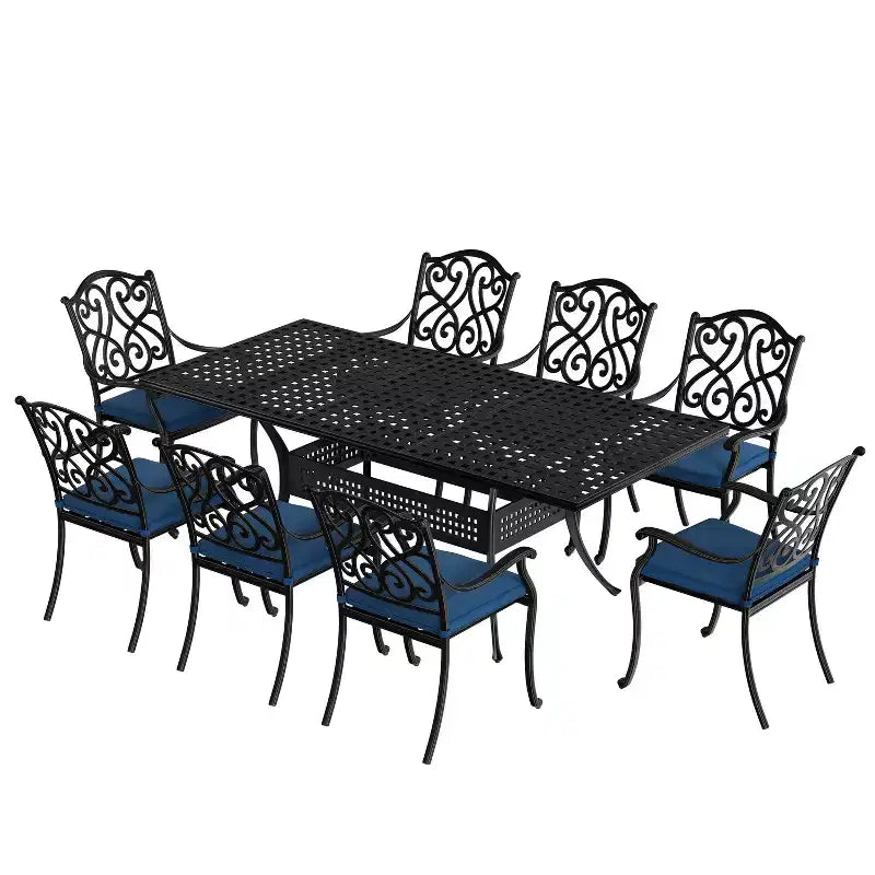 CLIHOME Ensemble de salle à manger d'extérieur 9 pièces en fonte d'aluminium avec coussins de canapé