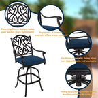 CLIHOME Ensemble de patio 3 pièces en fonte d'aluminium avec coussins de canapé, hauteur bar