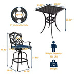 CLIHOME Ensemble de patio 3 pièces en fonte d'aluminium avec coussins de canapé, hauteur bar