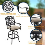 CLIHOME Ensemble de patio 3 pièces en fonte d'aluminium avec coussins de canapé, hauteur bar