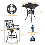 CLIHOME Ensemble de patio 3 pièces en fonte d'aluminium avec coussins de canapé, hauteur bar