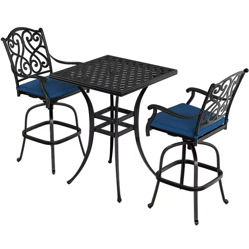 CLIHOME 3-Piece Cast Aluminum Bar Height Patio Set with Sofa Cushions