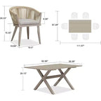 Set da pranzo per esterni PURPLE LEAF con tavolo da pranzo in alluminio per patio e sedie in vimini e rattan, mobili moderni con cuscini per il cortile