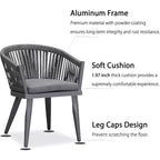 Set da pranzo per esterni PURPLE LEAF con tavolo da pranzo in alluminio per patio e sedie in vimini e rattan, mobili moderni con cuscini per il cortile