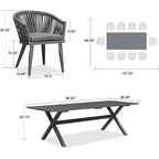 Set da pranzo per esterni PURPLE LEAF con tavolo da pranzo in alluminio per patio e sedie in vimini e rattan, mobili moderni con cuscini per il cortile