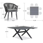 Set da pranzo per esterni PURPLE LEAF con tavolo da pranzo in alluminio per patio e sedie in vimini e rattan, mobili moderni con cuscini per il cortile