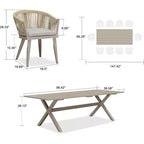 Set da pranzo per esterni PURPLE LEAF con tavolo da pranzo in alluminio per patio e sedie in vimini e rattan, mobili moderni con cuscini per il cortile
