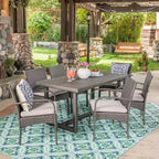 Christopher Knight Home Harlowe Set da Pranzo da Esterno a 7 Pezzi in Vimini con Cuscini