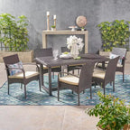Christopher Knight Home Harlowe Set da Pranzo da Esterno a 7 Pezzi in Vimini con Cuscini