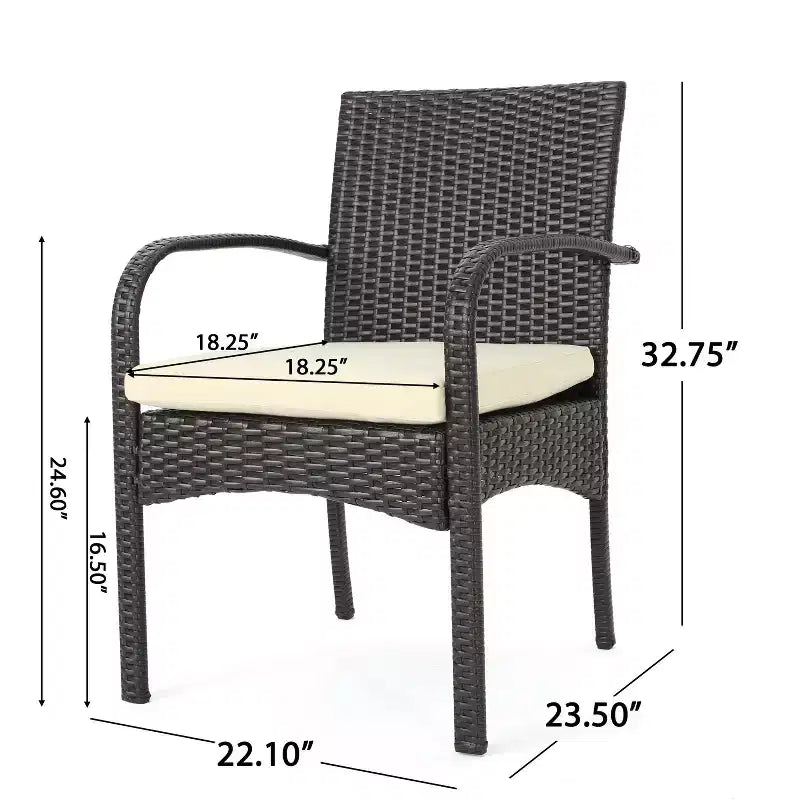 Set da pranzo da 7 pezzi da esterno GDFStudio Toledano in vimini e ferro con cuscino resistente all'acqua